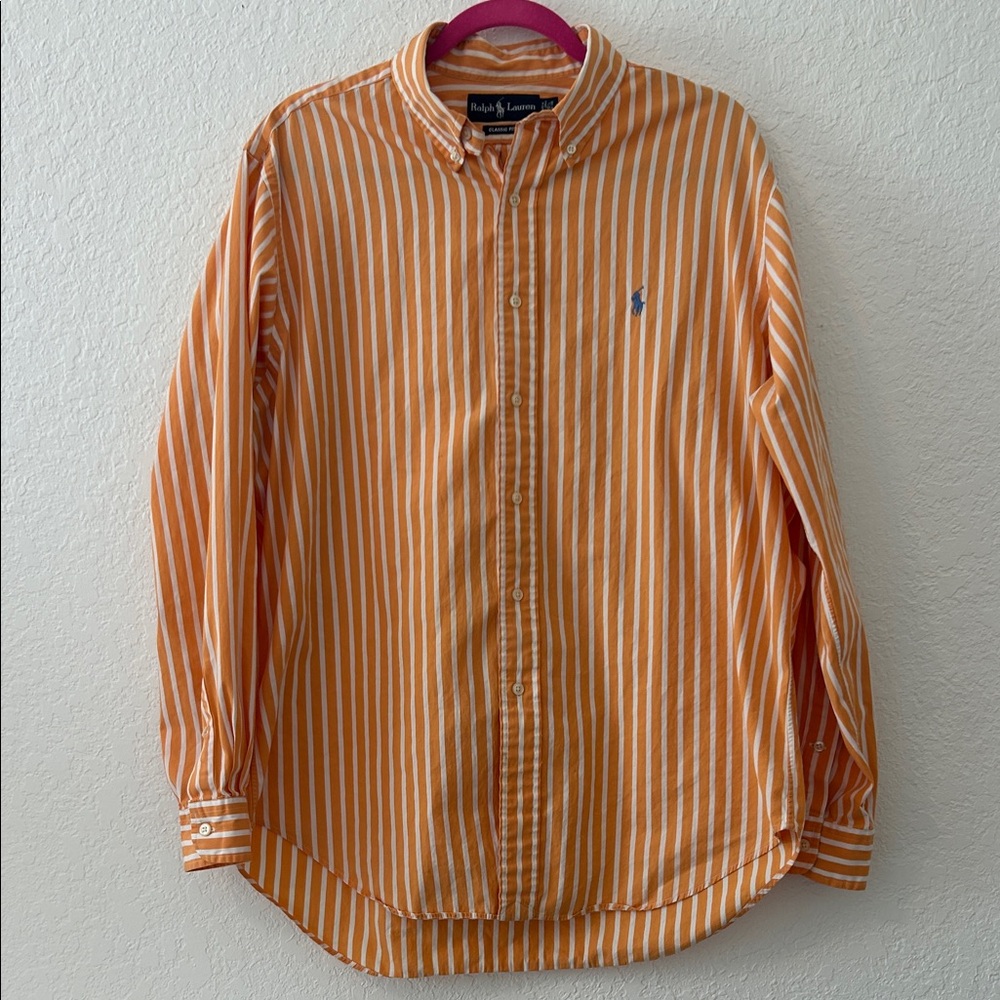 Ralph Lauren Men's Orange Striped Button down shirt 16 1/2 34/35
